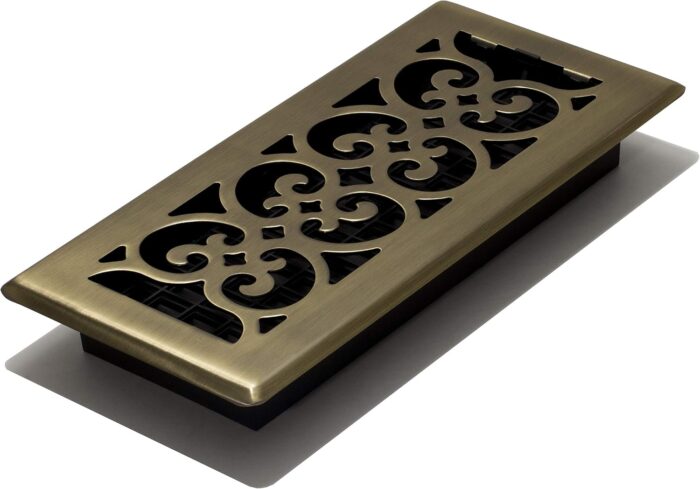 Decor Grates SPH410-A Scroll Design Floor Register, 4x10, Antique Brass Finish