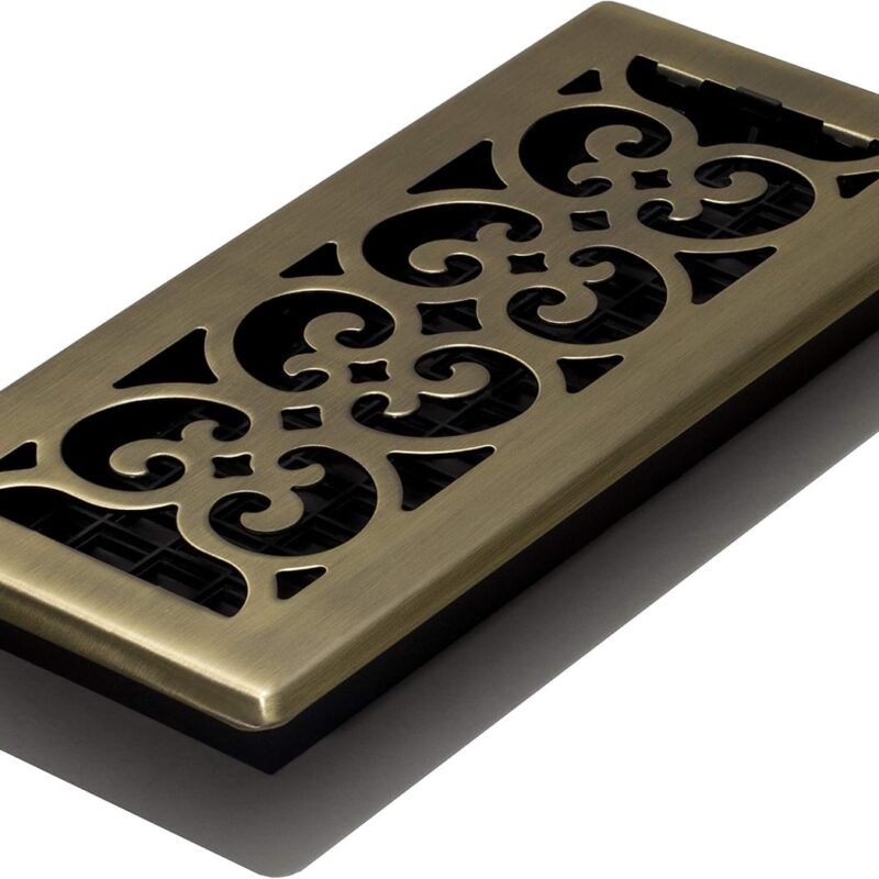 Decor Grates SPH410-A Scroll Design Floor Register, 4x10, Antique Brass Finish