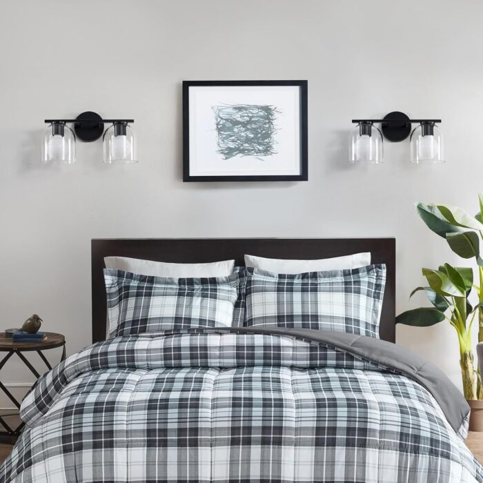 WOSHITU Bathroom Vanity Light Fixtures: 14.2 Inch Modern Black Vanity Lighting Fixtures Over Mirror with Clear Glass Shade, Matte Black 2 Light Fixtures for Bathroom Above Mirror, Wall Mount Sconces - Image 7