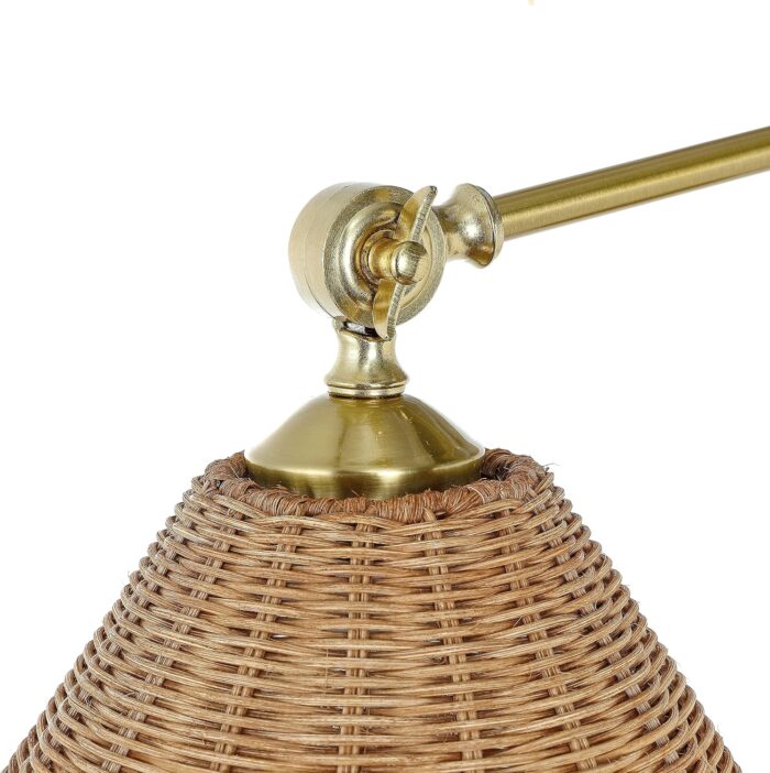 WINGBO Wall Sconce Rattan Wrapped Wall Lamp, Adjustable Swing Arm Wall Light Foldable Gold Light Fixture Vintage Bedside Light Wicker Handmade Shade Reading Light Plug in or Hardwire Gold/Black - Image 8