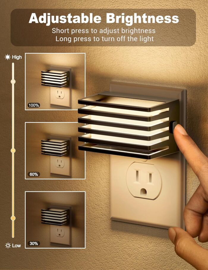 JandCase LED Night Light, [2 Pack] Night Lights Plug into Wall with Dusk to Dawn Sensor, Dimmable Plug in Night Light, Adjustable Brightness, 3000K Soft White Nightlight for Bedroom Bathroom Hallway - Image 2