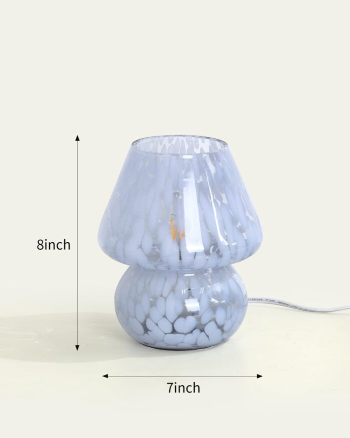 ONEWISH Mushroom Lamp Small Bedside Table Lamp-Nightstand Nightlight Dimmable Stepless, Translucent Glass Desk Lamp for Bedroom Dorm Living Kitchen, Murano Style Aesthetic Cute Home Decor(Blue) - Image 9