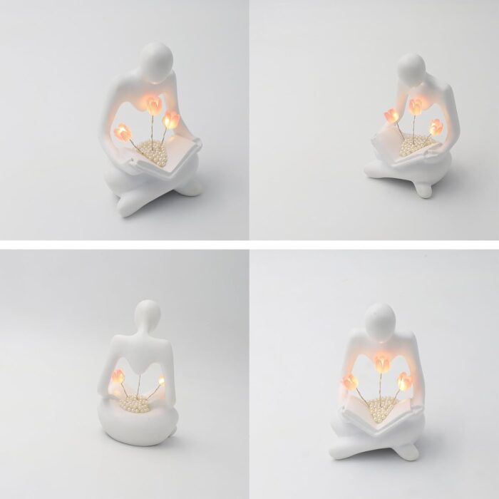 Reading Sculptures Tulip Lamp,Thinker Statue Figurine Battery Powered Night Light,Modern Abstract Home Decoration, Living Room Bookshelf Office Shelves Desk Decor,Aesthetic Gift - Image 3