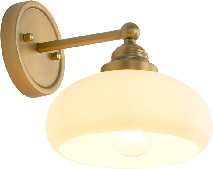 Vintage Industrial Sconce Wall Lighting with Milk White Glass Shade, Bathroom Vanity Wall Mounted Lamp Fixture for Living Room Bedroom Stairwells - Image 3