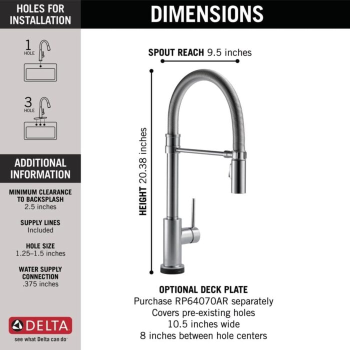 Delta Faucet Trinsic Pro Single-Handle Spring Spout Touch Kitchen Sink Faucet with Pull Down Sprayer, Touch2O Technology and Magnetic Docking Spray Head, Arctic Stainless 9659T-AR-DST - Image 5