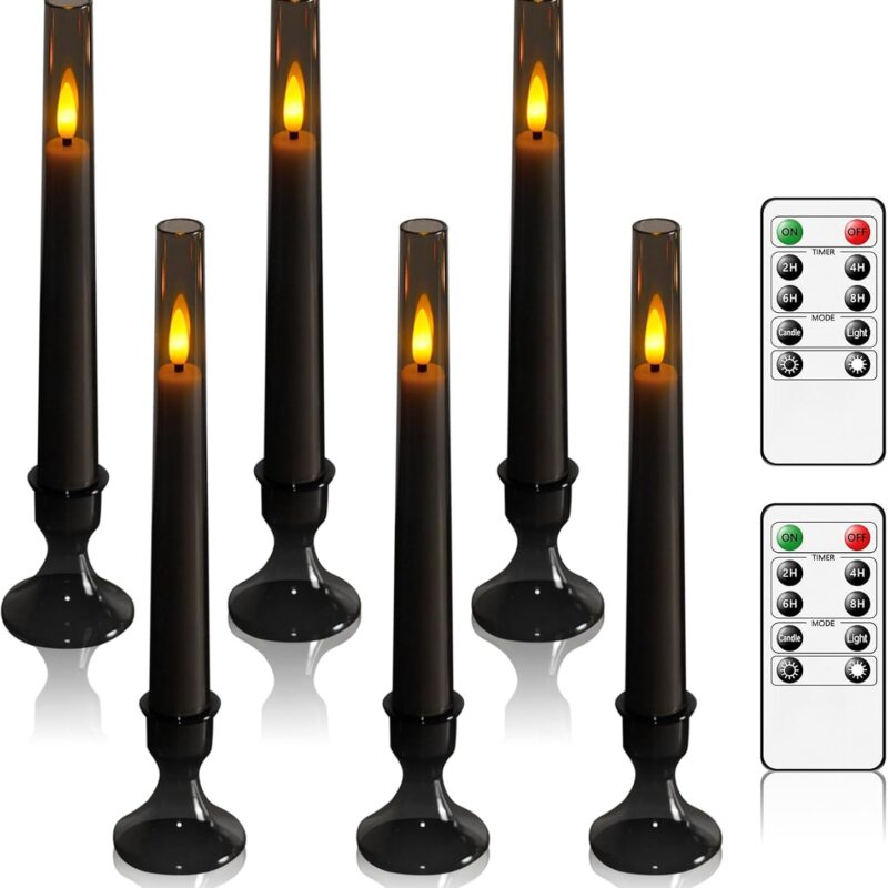 Flameless Taper Candles,with Remote and Timer Flickering Flameless Candles,6 Pack Led Candles,with Base Battery Operated Candles， Taper Candles for Home, Wedding, Party (Grey)