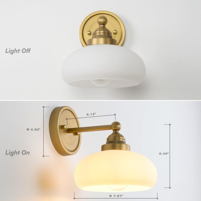 Vintage Industrial Sconce Wall Lighting with Milk White Glass Shade, Bathroom Vanity Wall Mounted Lamp Fixture for Living Room Bedroom Stairwells - Image 2