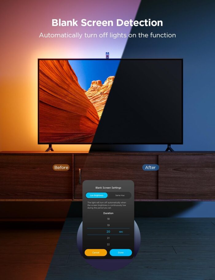 Govee TV Backlight 3 Lite with Fish-Eye Correction Function Sync to 40-50 Inch TVs, 7.8ft RGBICW Wi-Fi LED Strip Lights with Camera, 4 Colors in 1 Lamp Bead, Voice and APP Control, Adapter - Image 7