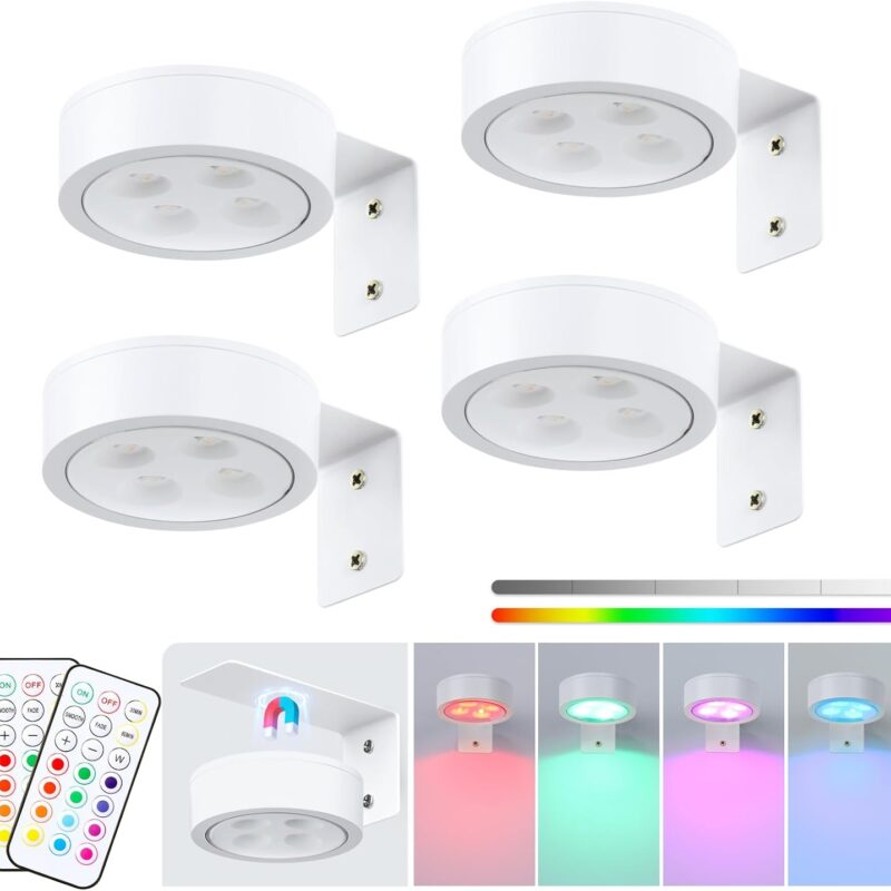 4-Pack Picture Light Battery Operated with Remote,13 Color Dimmable and Timer Painting Light, Art Display Light for Picture Frame Artworking Portrait, Home Wall Decor White Magnetic wall lights