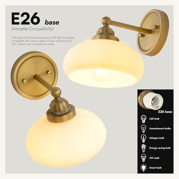 Vintage Industrial Sconce Wall Lighting with Milk White Glass Shade, Bathroom Vanity Wall Mounted Lamp Fixture for Living Room Bedroom Stairwells - Image 7
