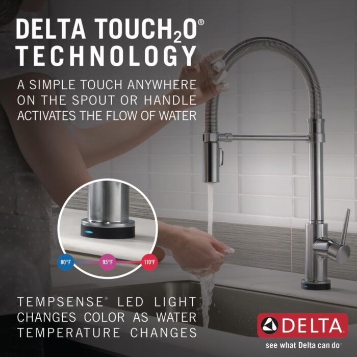 Delta Faucet Trinsic Pro Single-Handle Spring Spout Touch Kitchen Sink Faucet with Pull Down Sprayer, Touch2O Technology and Magnetic Docking Spray Head, Arctic Stainless 9659T-AR-DST - Image 3