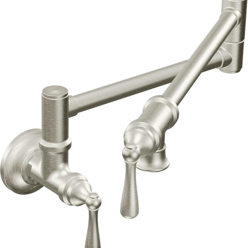 Moen Traditional Spot Resist Stainelss Wall Mount Swing Arm Folding Pot Filler Kitchen Faucet, S664SRS
