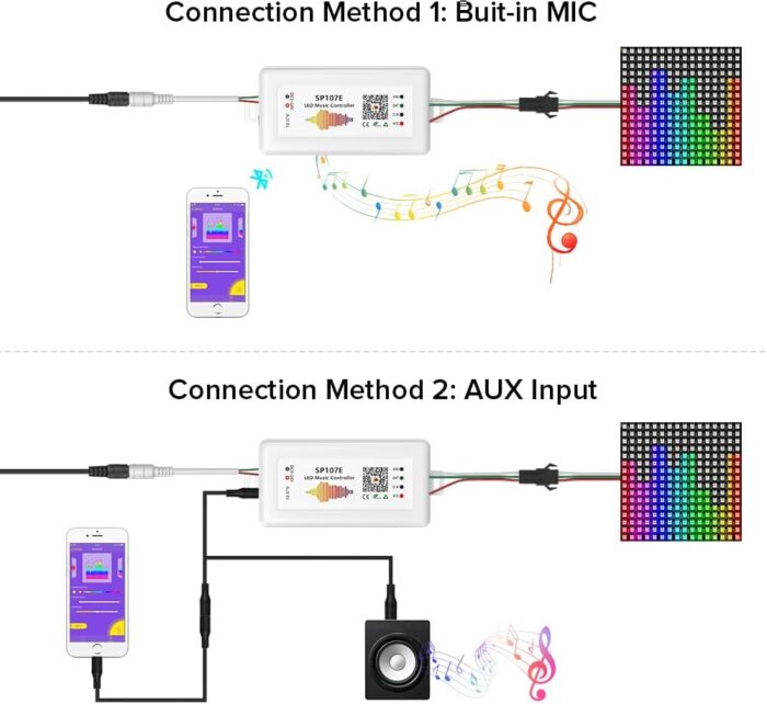BTF-LIGHTING FCOB RGB WS2811 IC WS2812B WS2811 WS2813 SP107E Music Bluetooth Full Color Controller Support Almost All The LED IC Chip Suit for LED Strip,Matrix Panel,Module Buli-in Mic/AUX Input - Image 5