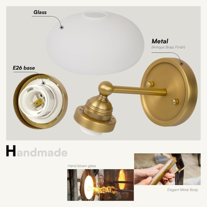 Vintage Industrial Sconce Wall Lighting with Milk White Glass Shade, Bathroom Vanity Wall Mounted Lamp Fixture for Living Room Bedroom Stairwells - Image 6
