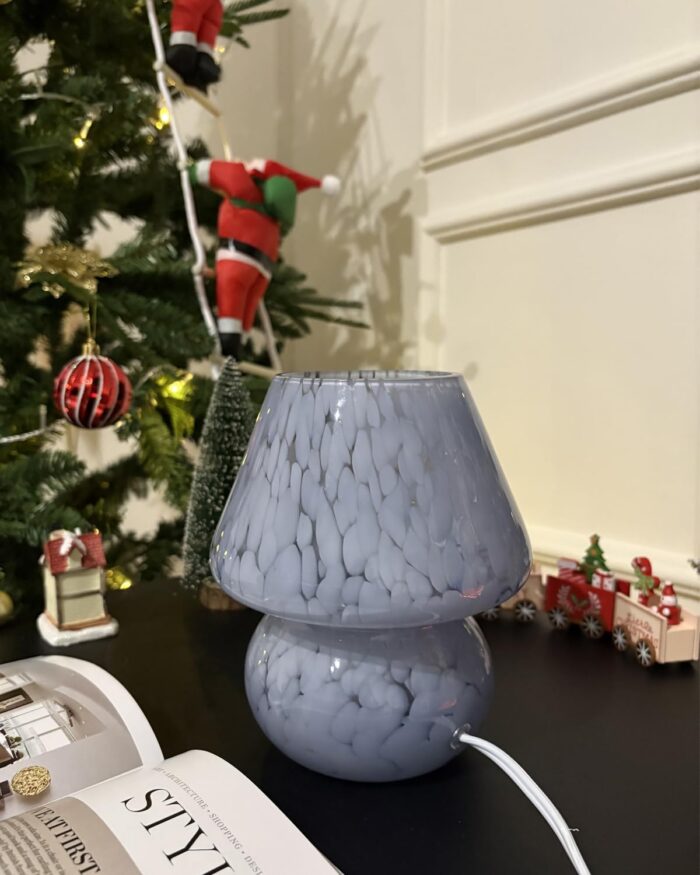 ONEWISH Mushroom Lamp Small Bedside Table Lamp-Nightstand Nightlight Dimmable Stepless, Translucent Glass Desk Lamp for Bedroom Dorm Living Kitchen, Murano Style Aesthetic Cute Home Decor(Blue) - Image 6