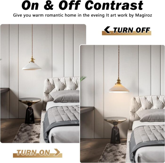 Modern Brushed Brass Pendant Lights Kitchen Island 2 Pack Mid Cenrury Milk Glass Hanging Light Fixture Vintage White and Gold Ceramic Pendant Light for Dining Room Bedroom Entryway MPL16D-2 - Image 4