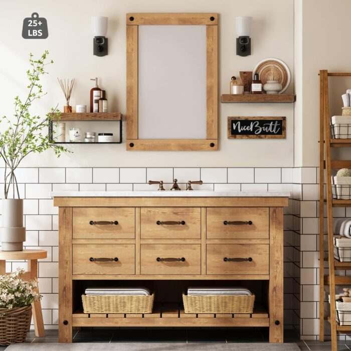 QEEIG ‎Bathroom Shelves Over Toilet - Paper Storage Wall Mounted Farmhouse Decor Decorations Aesthetic Décor Sign Small Floating Wall Shelf 2+1 Set 16 inch Nice Butt, Rustic Brown (020BN-NB) - Image 4