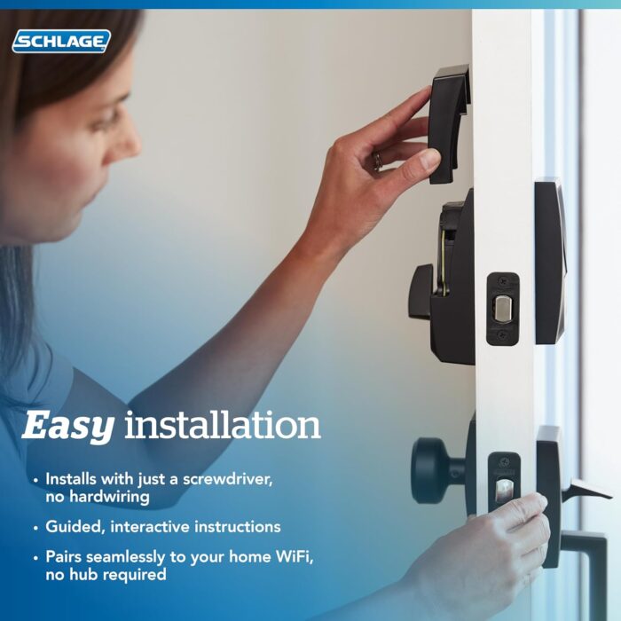 Schlage BE499WB CAM 622 Encode Plus WiFi Deadbolt Smart Lock, Keyless Entry Touchscreen Door Lock with Camelot Trim, Matte Black - Image 8