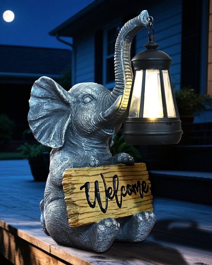 KVR Solar Elephant Garden Lights, Outdoor Welcome Statue Decor for Patio Yard, Birthday Gift for Women Mom Grandma (2025 New Gift Ready)​ (Black)