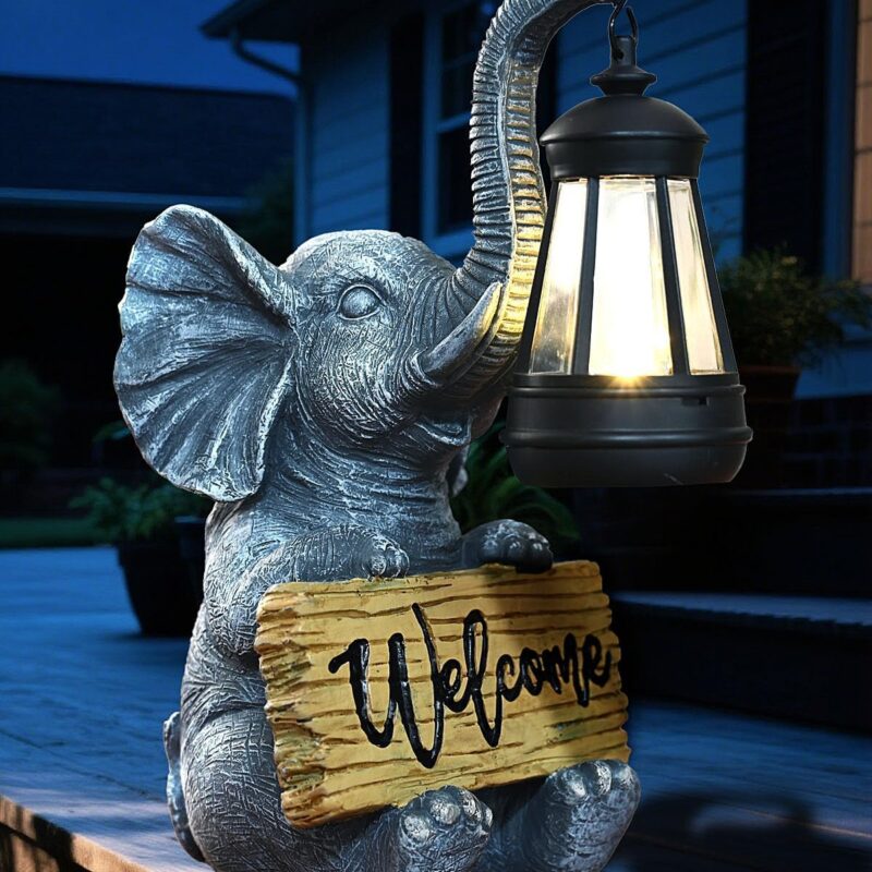 KVR Solar Elephant Garden Lights, Outdoor Welcome Statue Decor for Patio Yard, Birthday Gift for Women Mom Grandma (2025 New Gift Ready)​ (Black)