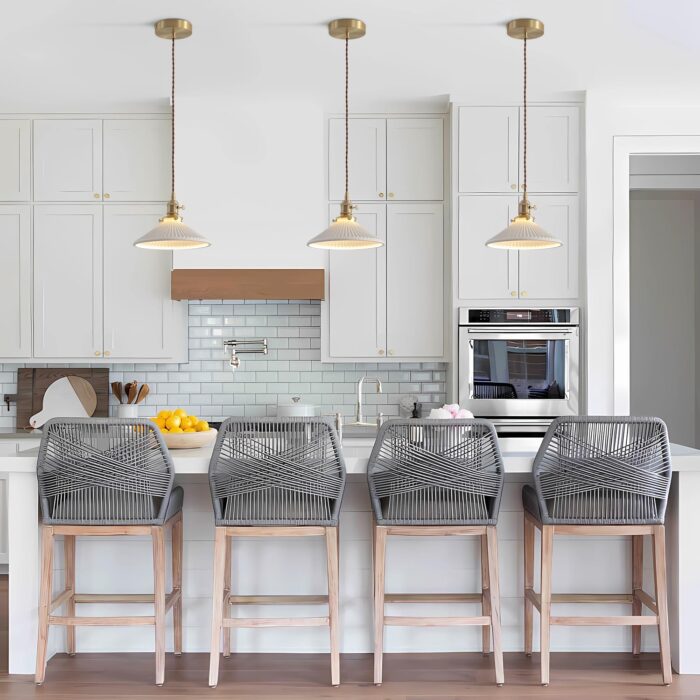 Modern Brushed Brass Pendant Lights Kitchen Island 2 Pack Mid Cenrury Milk Glass Hanging Light Fixture Vintage White and Gold Ceramic Pendant Light for Dining Room Bedroom Entryway MPL16D-2 - Image 9
