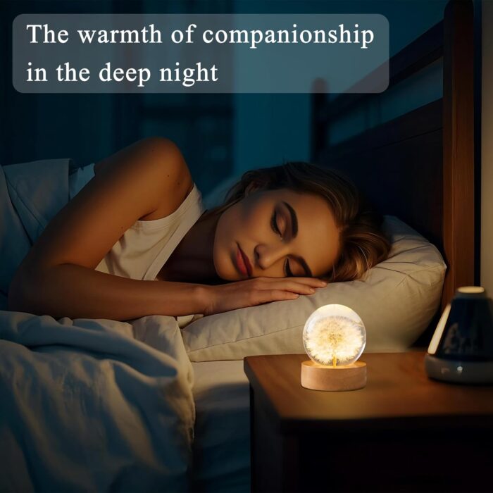 Dandelion Decor Gifts,Dandelion Flowers Lamp Crystal Ball Night Light,2.4 Inch Glass Ball Lamp with LED Wooden Base, Soft Warm White Lighting for Women Best Friends Sister Birthday Xmas Aesthetic Gift - Image 6