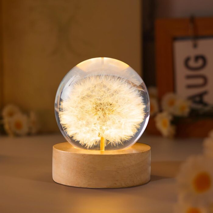 Dandelion Decor Gifts,Dandelion Flowers Lamp Crystal Ball Night Light,2.4 Inch Glass Ball Lamp with LED Wooden Base, Soft Warm White Lighting for Women Best Friends Sister Birthday Xmas Aesthetic Gift - Image 9