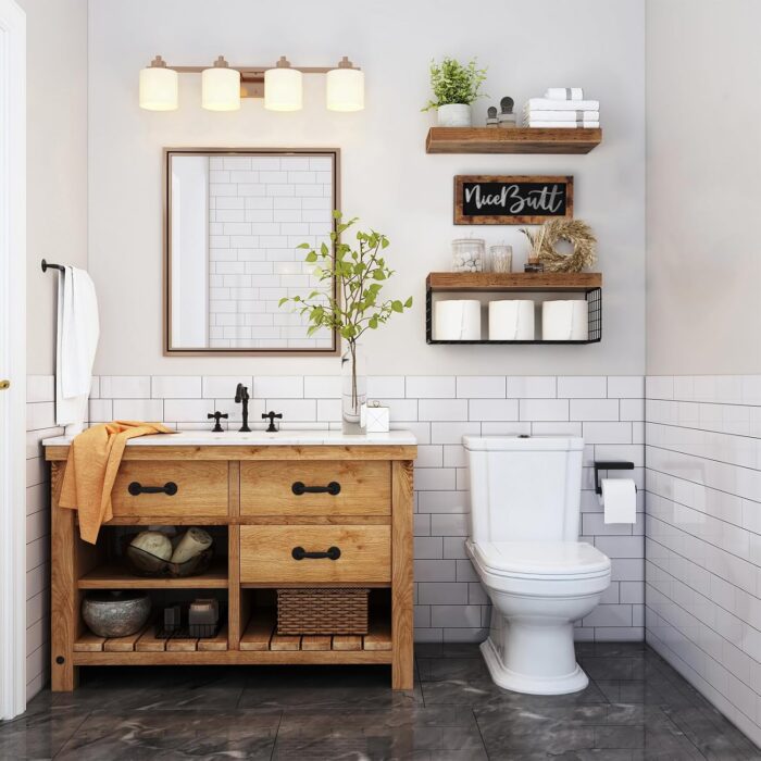 QEEIG ‎Bathroom Shelves Over Toilet - Paper Storage Wall Mounted Farmhouse Decor Decorations Aesthetic Décor Sign Small Floating Wall Shelf 2+1 Set 16 inch Nice Butt, Rustic Brown (020BN-NB) - Image 2