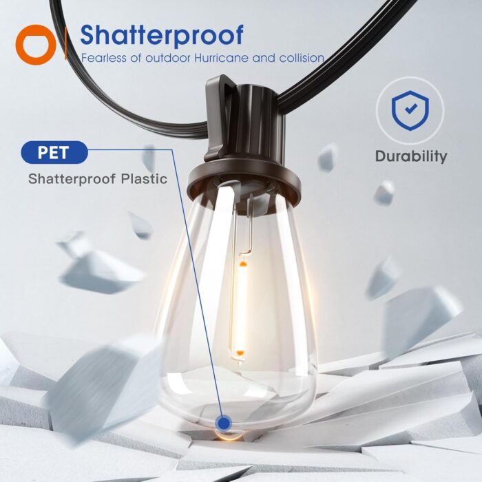 addlon 100FT(50FT*2) LED Outdoor String Lights Waterproof Patio Lights with Shatterproof ST38 Replaceable Bulbs, Dimmable Outside Hanging Light Connectable for Porch, Backyard, 2200K - Image 3