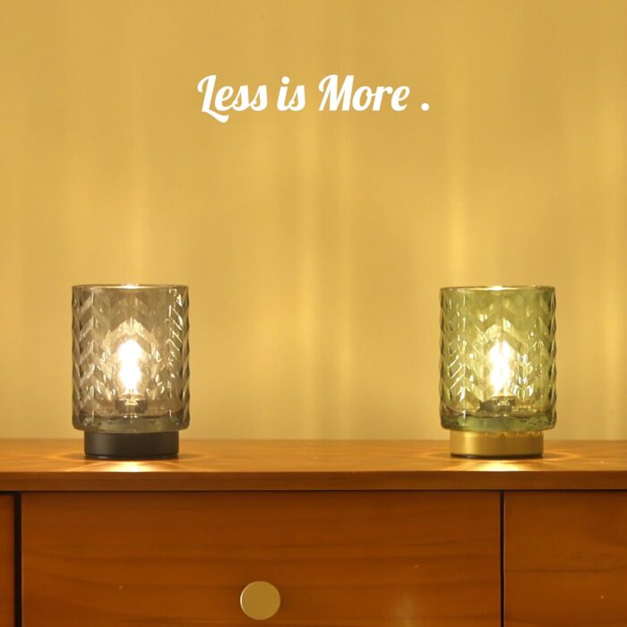 Battery Operated Lamp with Timer, Small Accent Table Lamp Desk Decor, Glass Cordless Bedside Cozy Lighting for Living Room, Shelf, Entryway Wave Design-Green - Image 5