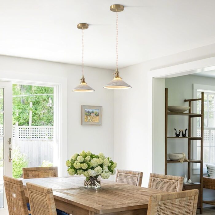 Modern Brushed Brass Pendant Lights Kitchen Island 2 Pack Mid Cenrury Milk Glass Hanging Light Fixture Vintage White and Gold Ceramic Pendant Light for Dining Room Bedroom Entryway MPL16D-2 - Image 7