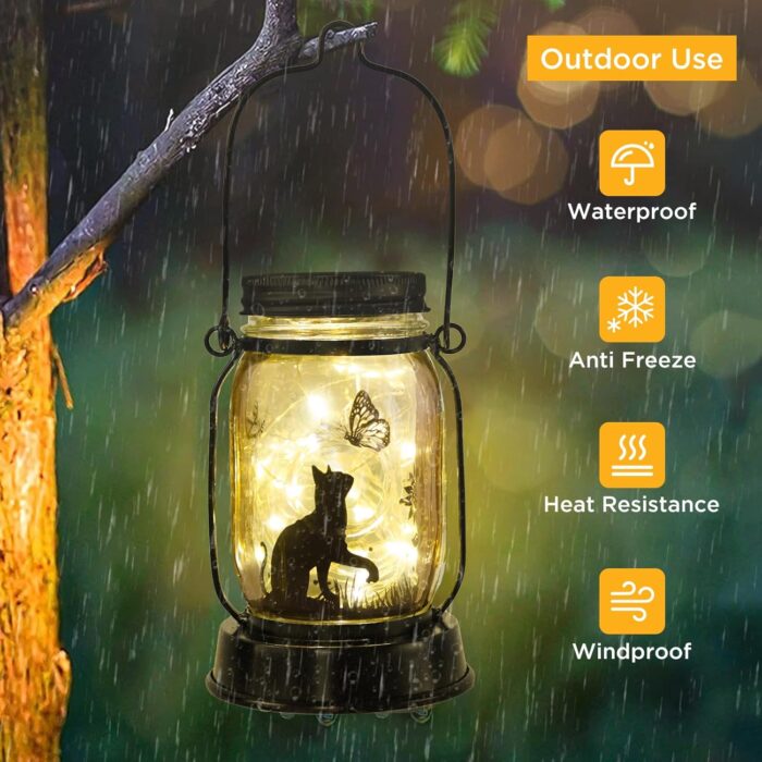 kyoryuger Cat Solar Lanterns 2PACK Cat Lover Gifts for Women Mom Grandma Christmas Cat Gifts for Cat Lovers Cat Memory Lantern with Stake for Yard Lawn Patio Garden Decor and Bedroom Decoration - Image 3