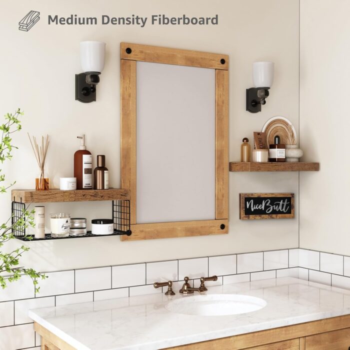 QEEIG ‎Bathroom Shelves Over Toilet - Paper Storage Wall Mounted Farmhouse Decor Decorations Aesthetic Décor Sign Small Floating Wall Shelf 2+1 Set 16 inch Nice Butt, Rustic Brown (020BN-NB) - Image 5