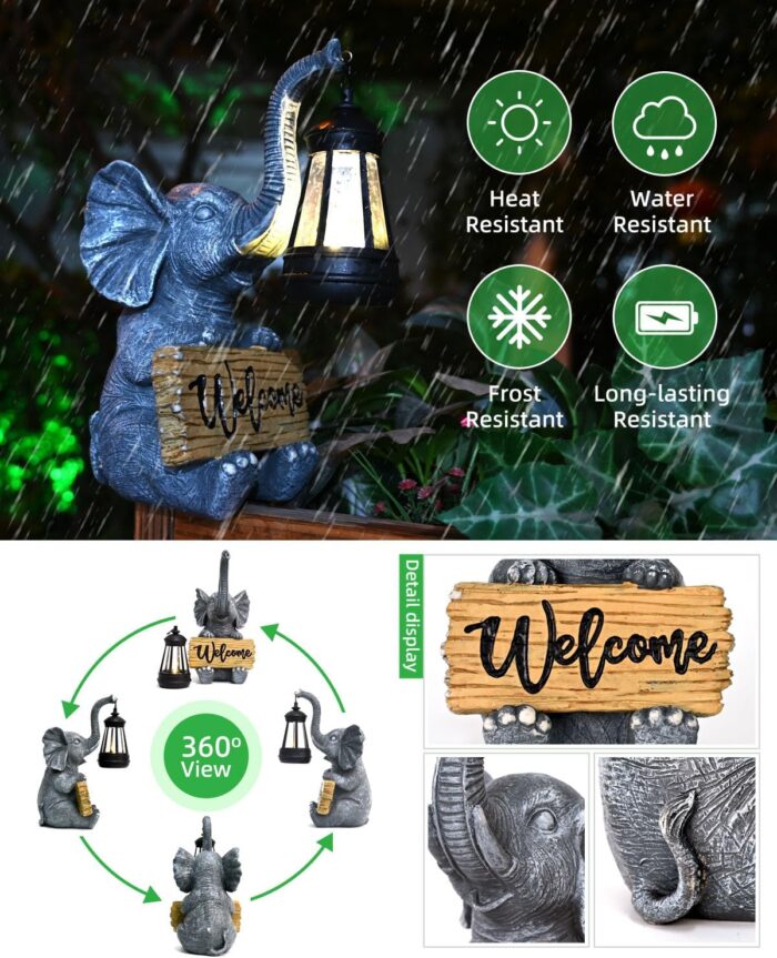 KVR Solar Elephant Garden Lights, Outdoor Welcome Statue Decor for Patio Yard, Birthday Gift for Women Mom Grandma (2025 New Gift Ready)​ (Black) - Image 4