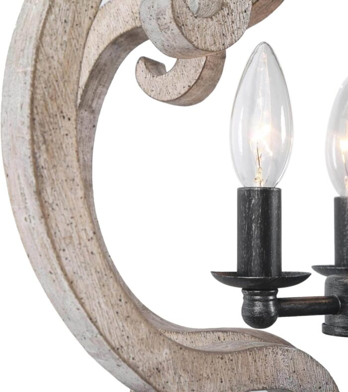 LALUZ Farmhouse Chandelier, 3-Light Rustic Orb Pendant Lights Lantern Lighting, 15.5'' Distressed Wood Chandeliers Hanging Light Fixtures for Dining & Living Room, Kitchen Island, Bedrooms, Foyer - Image 6