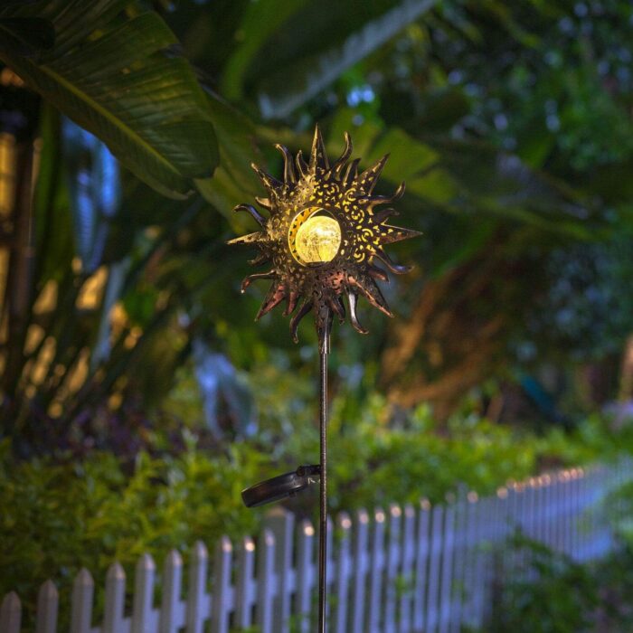 HOMEIMPRO Large Sun Solar Garden Decor Lights Outdoor Garden Gifts Mom Dad, Crackle Glass Metal Stake,Yard Decorations, Waterproof LED Lights for Lawn Patio Ornaments, Mothers Day Gifts for Women - Image 5