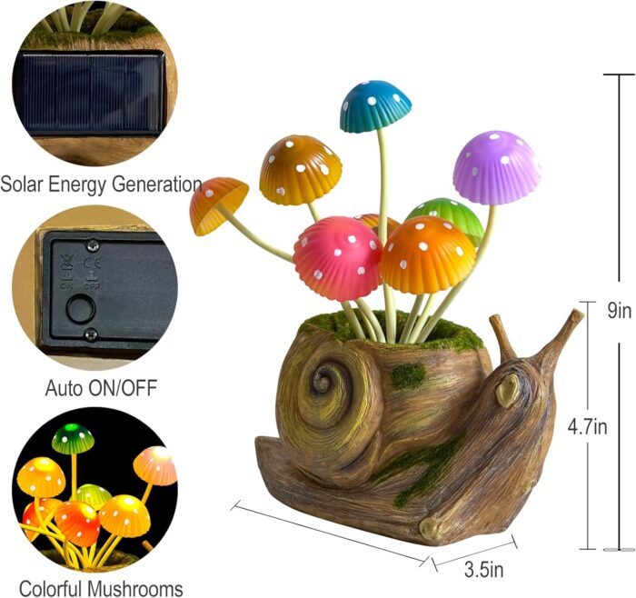 Solar Lights Outdoor Fairy Garden Accessories, Snail Statues Garden Decor for Outside, Gifts for Mother's Day Yard Decorations Patio Lawn Porch Balcony, Unique Housewarming Gifts for Women Mom Grandma - Image 4
