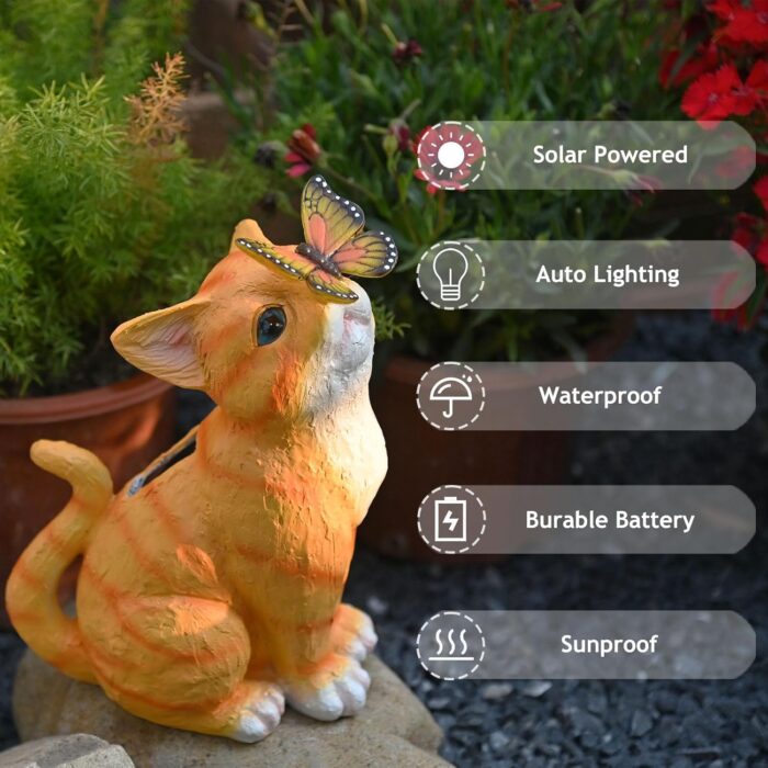 Cat Garden Figurines Outdoor Decor Solar Statue with LED Lights for Patio Lawn Yard Art Decoration Housewarming Garden Gift - Image 2