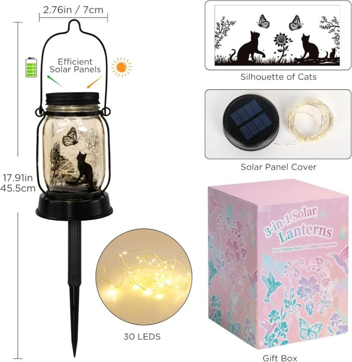 kyoryuger Cat Solar Lanterns 2PACK Cat Lover Gifts for Women Mom Grandma Christmas Cat Gifts for Cat Lovers Cat Memory Lantern with Stake for Yard Lawn Patio Garden Decor and Bedroom Decoration - Image 4