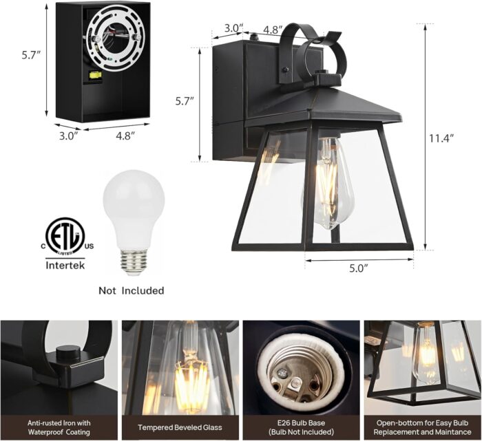 Dusk to Dawn Outdoor Lighting with GFCI Outlet, Waterproof Outside Porch Lights Wall Mount Modern Exterior Lighting Fixturesfor House Porch Patio Garage,Bronze,11.4''H,1PC - Image 4