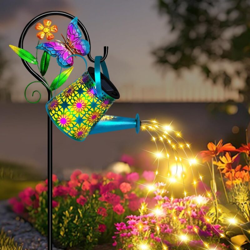 Solar Watering Can Lights, Outdoor Waterproof Garden Lanterns with Shepherd Hook, Butterfly Solar Garden Decor Landscape Light for Yard Outdoor Porch Patio, Gift for Women,Birthday, Christmas