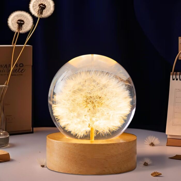 Dandelion Decor Gifts,Dandelion Flowers Lamp Crystal Ball Night Light,2.4 Inch Glass Ball Lamp with LED Wooden Base, Soft Warm White Lighting for Women Best Friends Sister Birthday Xmas Aesthetic Gift - Image 8