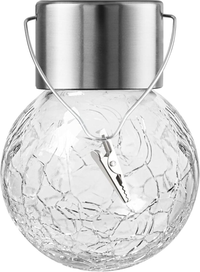Solar Lights Outdoor Hanging Decorative Globe 24 Pack, Waterproof Solar Lantern with Handle and Clip, Solar Powered Glass Ball Lights for Garden Yard Fence Tree Umbrella Holiday Décor, Cold White - Image 8