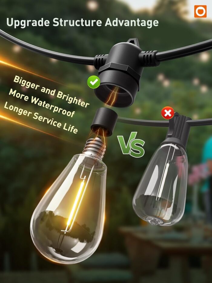 addlon 50FT LED Outdoor String Lights, Remote Dimmable Patio Lights with Timer & 3 Lighting Modes, 16 Shatterproof Edison Bulbs, Waterproof Connectable String Lights for Outside Backyard Party Décor - Image 5