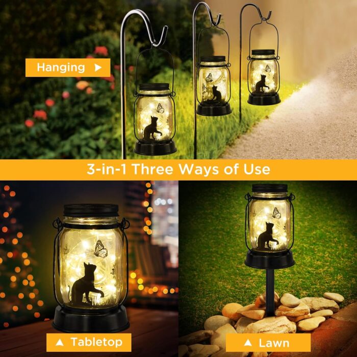 kyoryuger Cat Solar Lanterns 2PACK Cat Lover Gifts for Women Mom Grandma Christmas Cat Gifts for Cat Lovers Cat Memory Lantern with Stake for Yard Lawn Patio Garden Decor and Bedroom Decoration - Image 2
