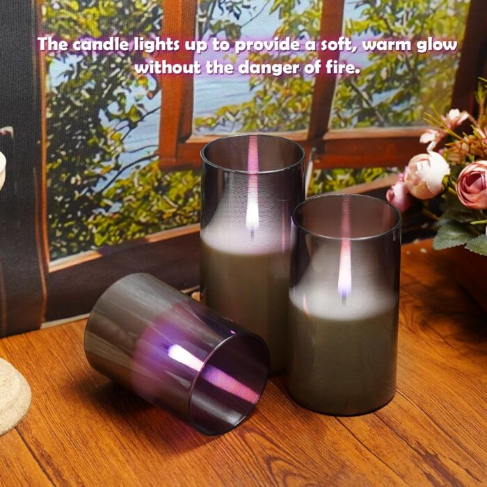 Flameless Candles Upgraded Realistic Flickering Flame,Battery Operated LED Candles with Remote Timers,Acrylic Electric Candles Set of 3(D 3" xH 4" 5" 6")（Grey） - Image 4