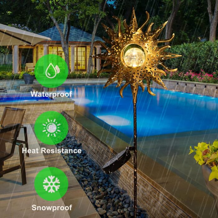 HOMEIMPRO Large Sun Solar Garden Decor Lights Outdoor Garden Gifts Mom Dad, Crackle Glass Metal Stake,Yard Decorations, Waterproof LED Lights for Lawn Patio Ornaments, Mothers Day Gifts for Women - Image 7