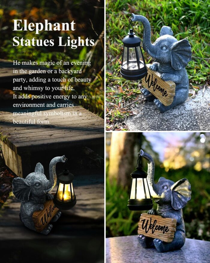 KVR Solar Elephant Garden Lights, Outdoor Welcome Statue Decor for Patio Yard, Birthday Gift for Women Mom Grandma (2025 New Gift Ready)​ (Black) - Image 6