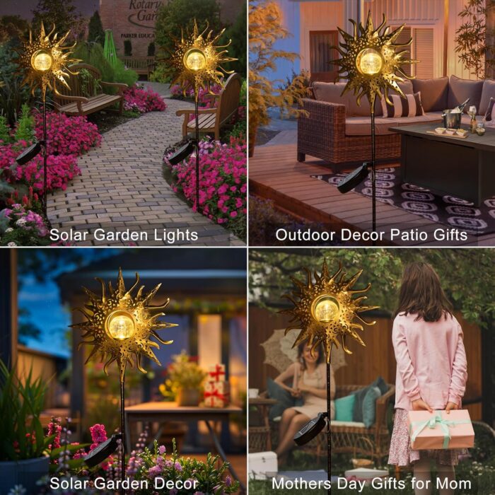 HOMEIMPRO Large Sun Solar Garden Decor Lights Outdoor Garden Gifts Mom Dad, Crackle Glass Metal Stake,Yard Decorations, Waterproof LED Lights for Lawn Patio Ornaments, Mothers Day Gifts for Women - Image 3