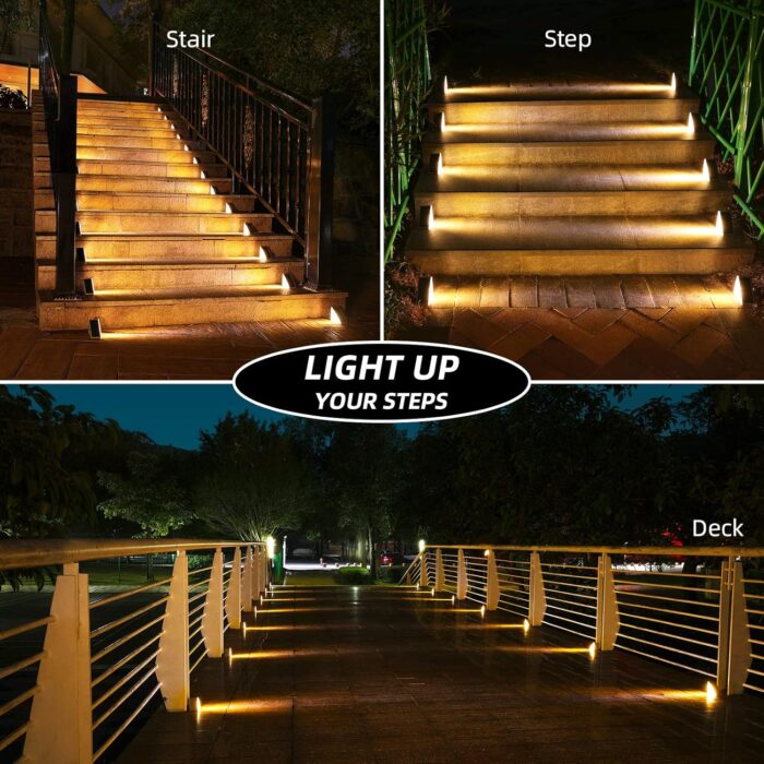 NIORSUN Outdoor Step Lights,8 Pack Warm White Solar Step Lights for Outside Waterproof IP67 Auto On Off,Solar Lights for Steps,Stair,Patio,Yard,Porch,Front Door,Sidewalk,Deck Decor - Image 2